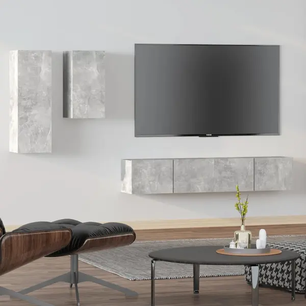 Gossi set dulap tv, 4 piese, gri beton, lemn prelucrat