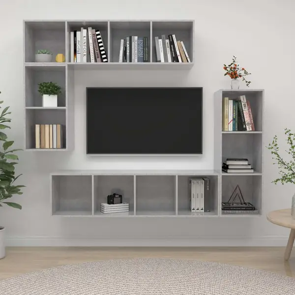 Gossi set dulap tv, 4 piese, gri beton, lemn prelucrat
