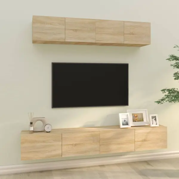 Gossi set dulap tv, 4 piese, stejar sonoma, lemn prelucrat