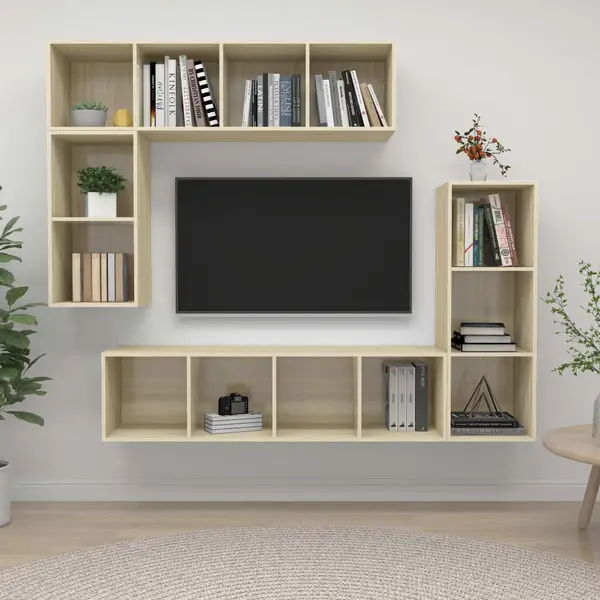 Gossi set dulap tv, 4 piese, stejar sonoma, lemn prelucrat