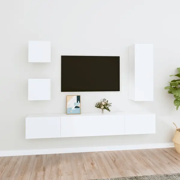 Gossi set dulap tv, 5 piese, alb, lemn prelucrat