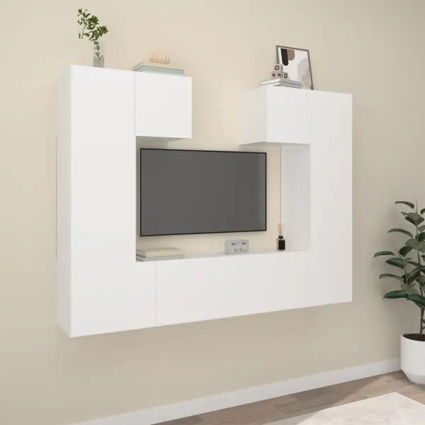 Gossi set dulap tv, 6 piese, alb, lemn prelucrat