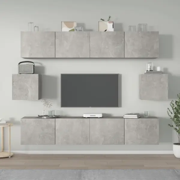 Gossi set dulap tv, 6 piese, gri beton, lemn prelucrat