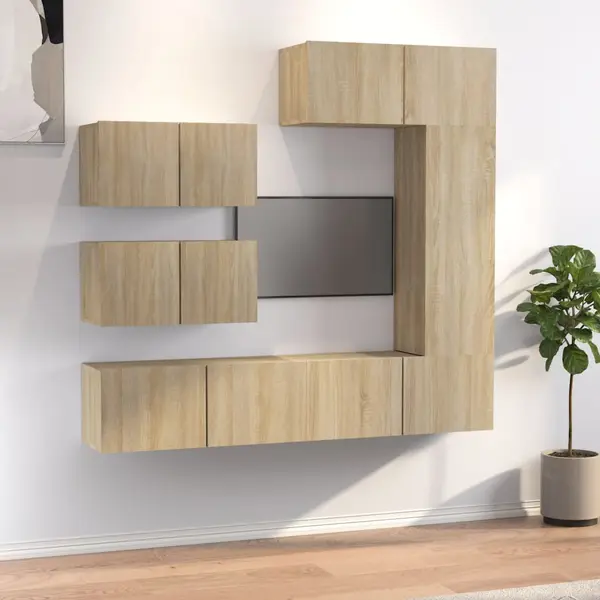 Gossi set dulap tv, 6 piese, stejar sonoma, lemn prelucrat