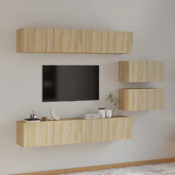 Gossi set dulap tv, 6 piese, stejar sonoma, lemn prelucrat
