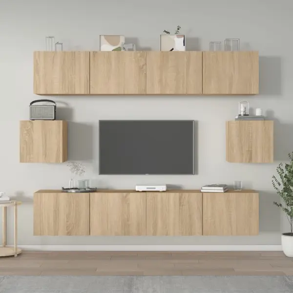 Gossi set dulap tv, 6 piese, stejar sonoma, lemn prelucrat