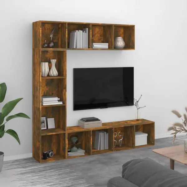 Gossi set dulap tv/carti, 3 piese, stejar afumat, 180x30x180 cm