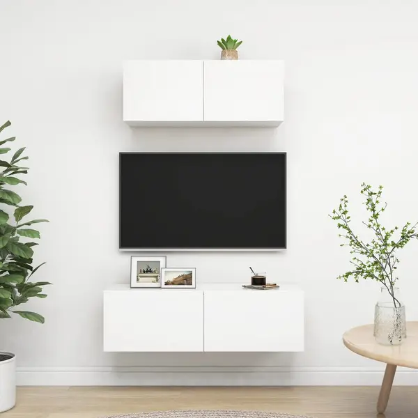 Gossi set dulapuri tv, 2 piese, alb, lemn prelucrat