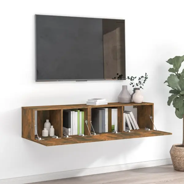 Gossi set dulapuri tv, 2 piese, stejar fumuriu, lemn prelucrat
