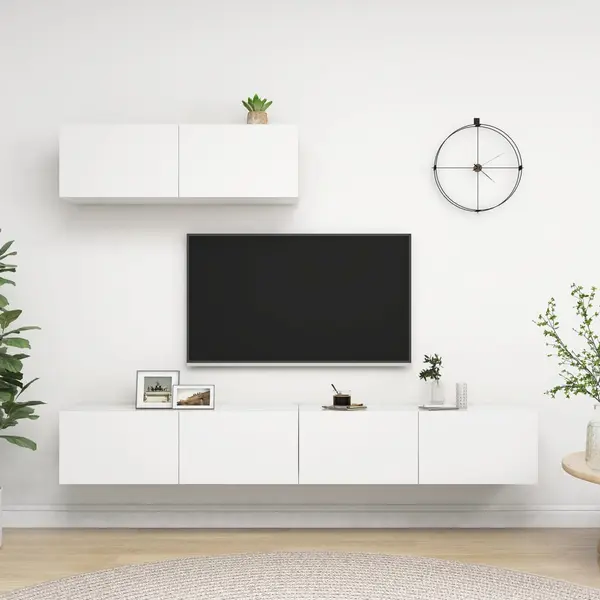 Gossi set dulapuri tv, 3 piese, alb, lemn prelucrat