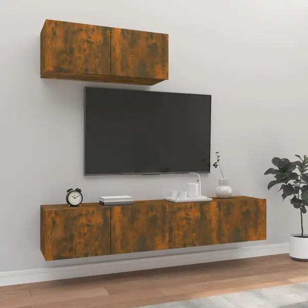 Gossi set dulapuri tv, 3 piese, stejar fumuriu, lemn prelucrat