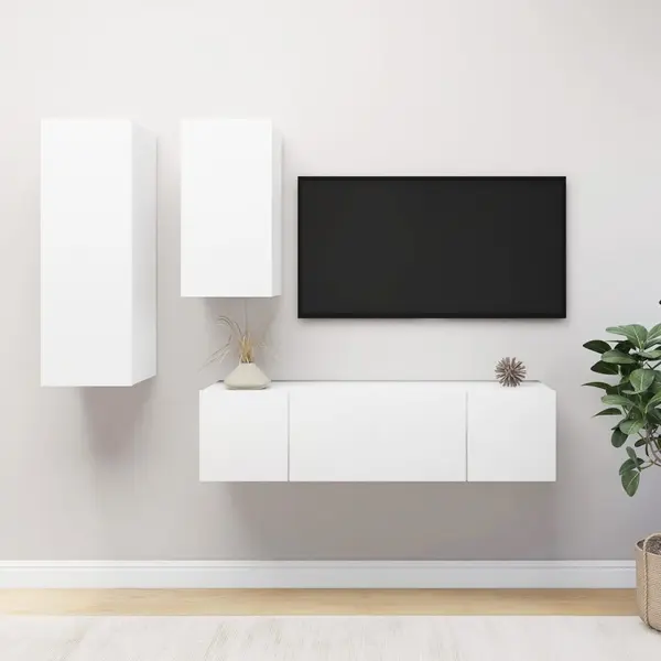 Gossi set dulapuri tv, 4 piese, alb, lemn prelucrat