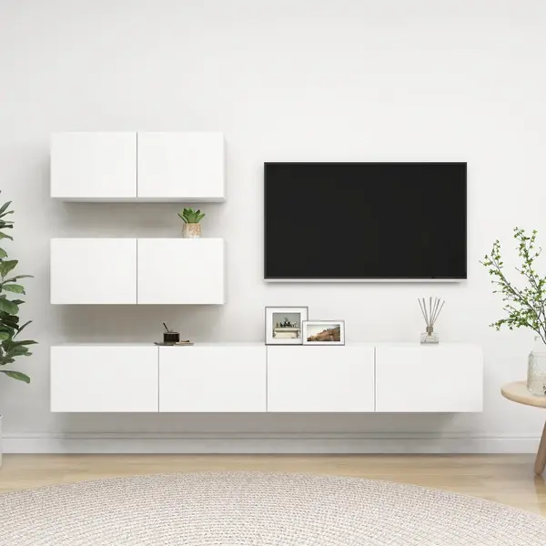 Gossi set dulapuri tv, 4 piese, alb, lemn prelucrat