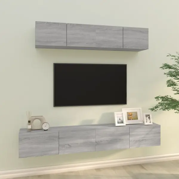 Gossi set dulapuri tv, 4 piese, gri sonoma, lemn prelucrat