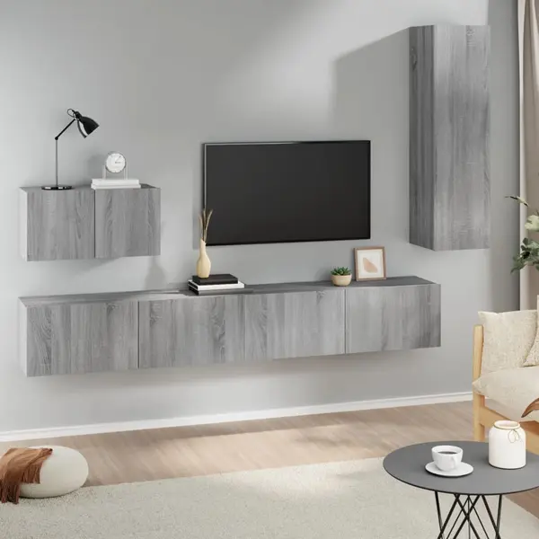 Gossi set dulapuri tv, 4 piese, gri sonoma, lemn prelucrat