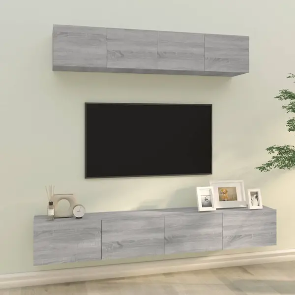 Gossi set dulapuri tv, 4 piese, gri sonoma, lemn prelucrat