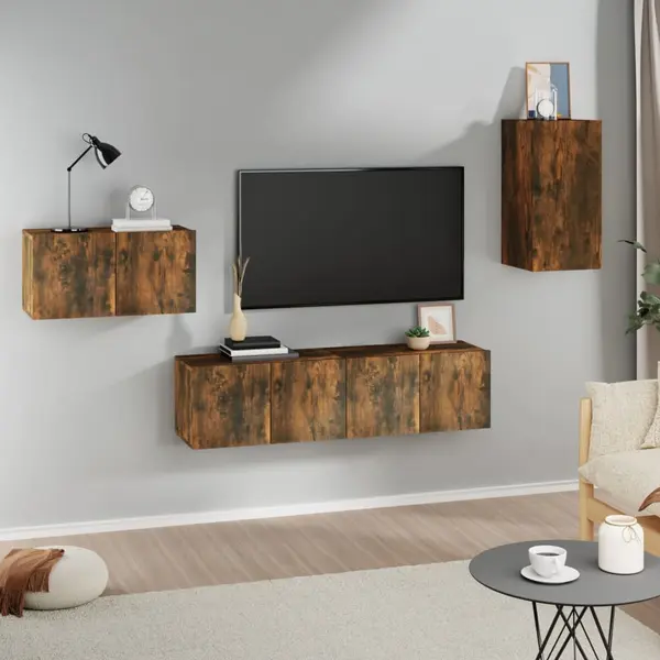 Gossi set dulapuri tv, 4 piese, stejar fumuriu, lemn prelucrat