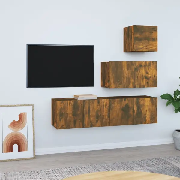Gossi set dulapuri tv, 4 piese, stejar fumuriu, lemn prelucrat