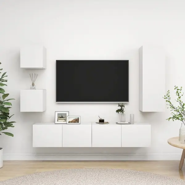Gossi set dulapuri tv, 5 piese, alb, lemn prelucrat
