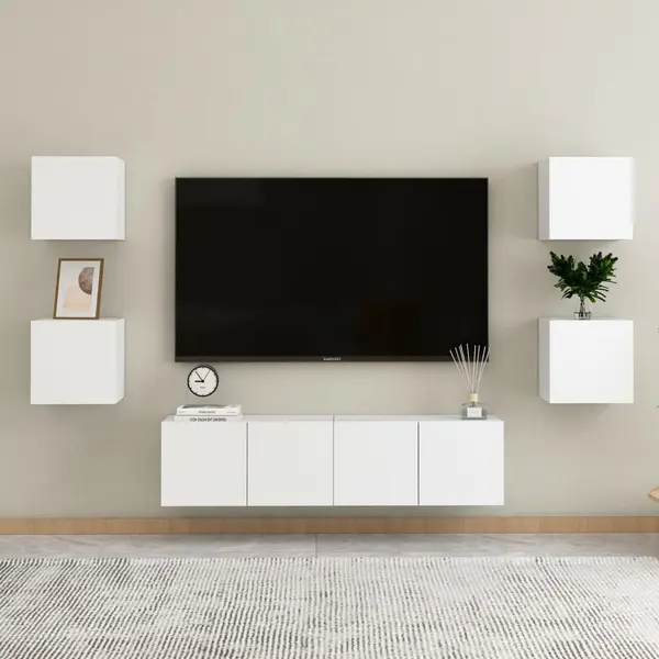 Gossi set dulapuri tv, 6 piese, alb, lemn prelucrat