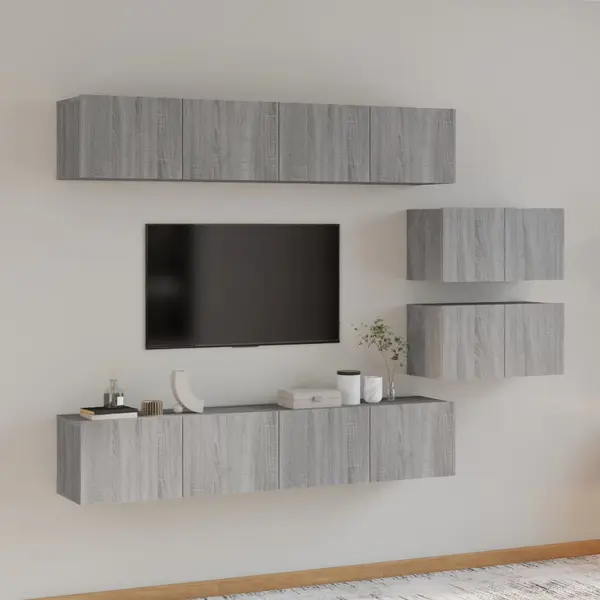 Gossi set dulapuri tv, 6 piese, gri sonoma, lemn prelucrat