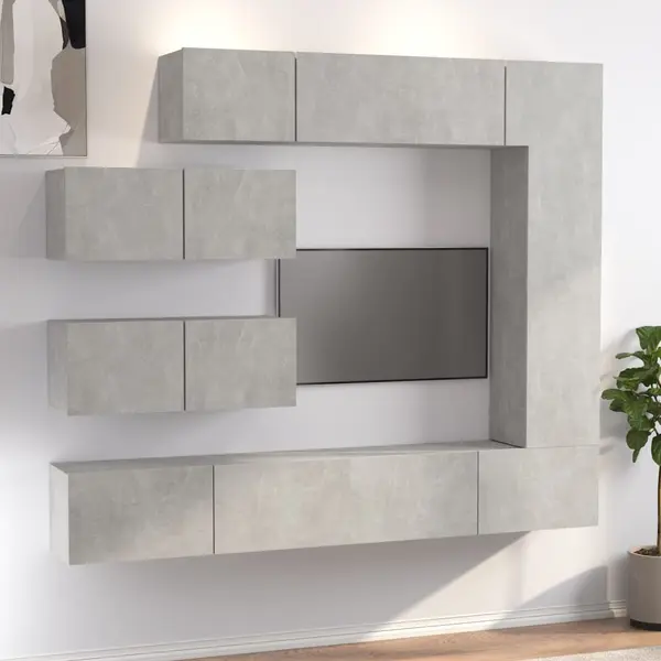 Gossi set dulapuri tv, 7 piese, gri beton, lemn prelucrat
