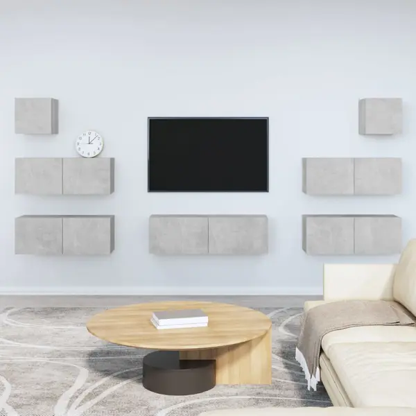 Gossi set dulapuri tv, 7 piese, gri beton, lemn prelucrat