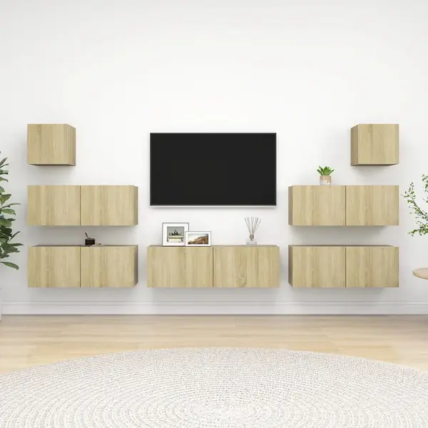 Gossi set dulapuri tv, 7 piese, stejar sonoma, lemn prelucrat