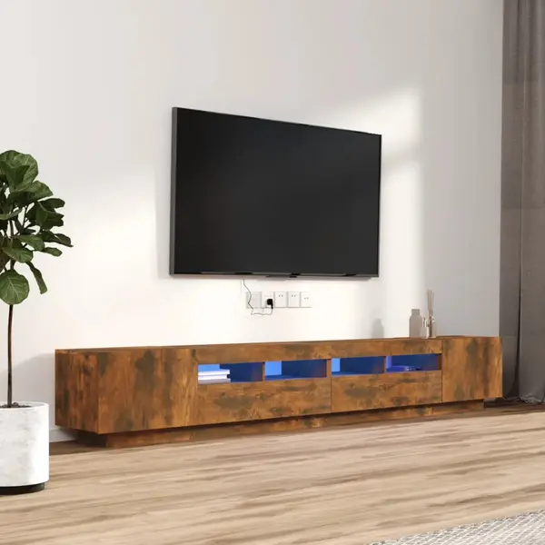 Gossi set dulapuri tv cu led, 3 piese, stejar fumuriu, lemn prelucrat