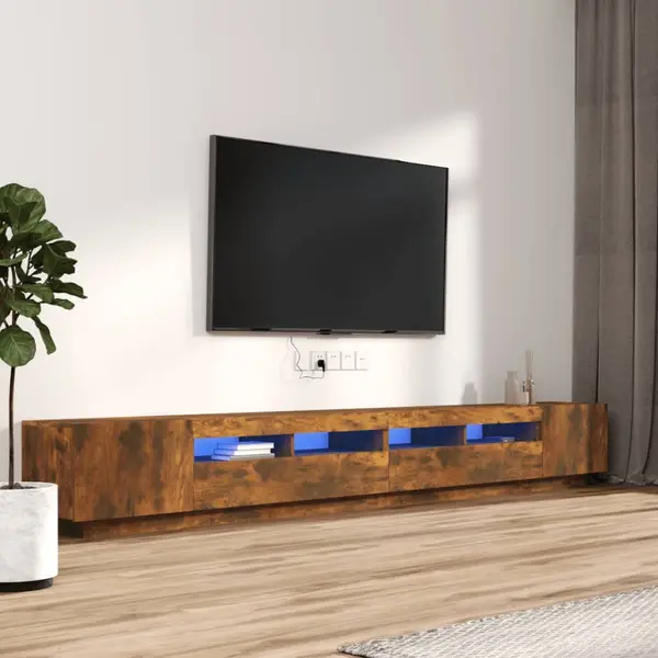 Gossi set dulapuri tv cu led, 3 piese, stejar fumuriu, lemn prelucrat