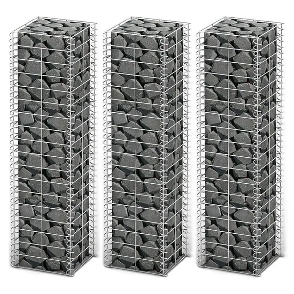 Gossi set gabioane, 3 buc, sarma galvanizata, 25 x 25 x 100 cm