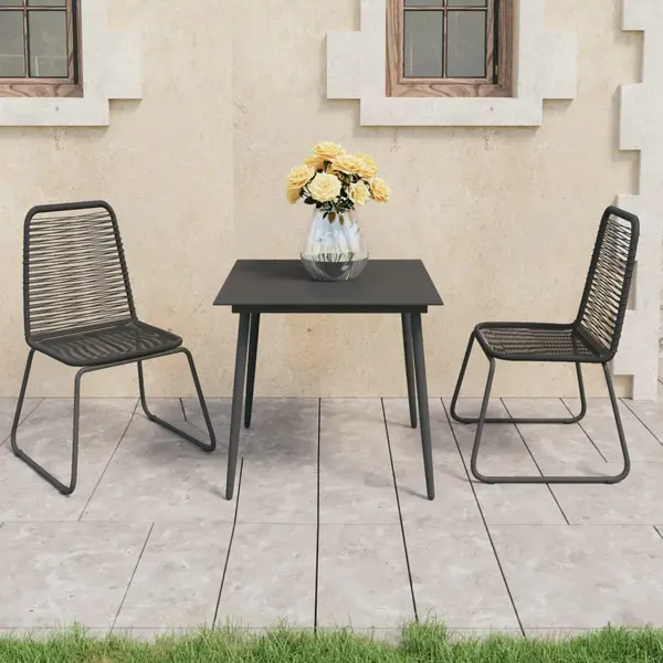 Gossi set masa de gradina, 3 piese, negru, ratan pvc