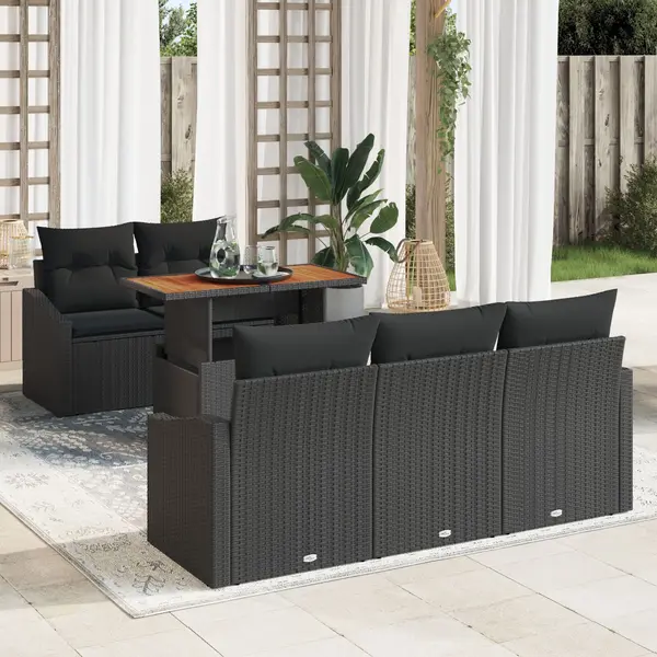 Gossi set masa gradina 6 piese si perne negru ratan poly acacia
