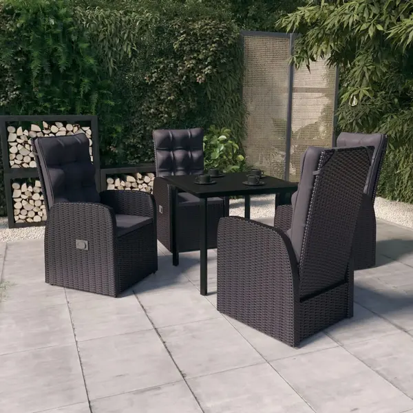 Gossi set masa pentru gradina, 5 piese, cu perne, negru