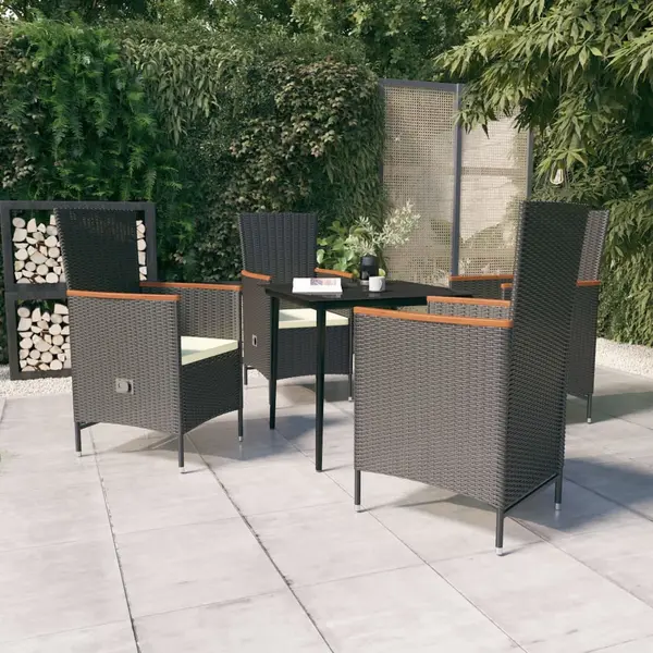 Gossi set masa pentru gradina, 5 piese, cu perne, negru