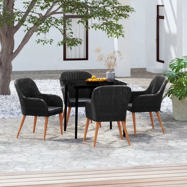 Gossi set masa pentru gradina, 5 piese, cu perne, negru