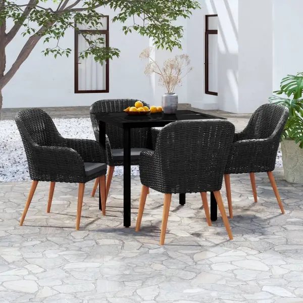Gossi set masa pentru gradina, 5 piese, cu perne, negru