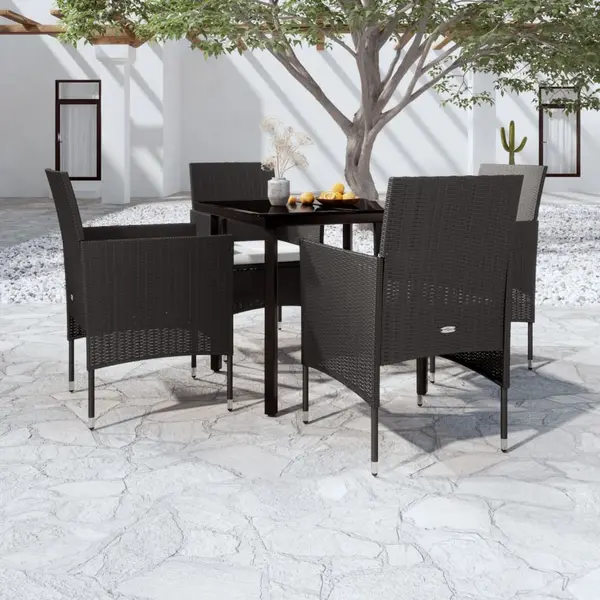 Gossi set masa pentru gradina, 5 piese, cu perne, negru