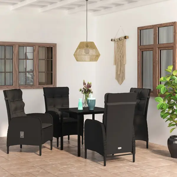 Gossi set masa pentru gradina, 5 piese, cu perne, negru