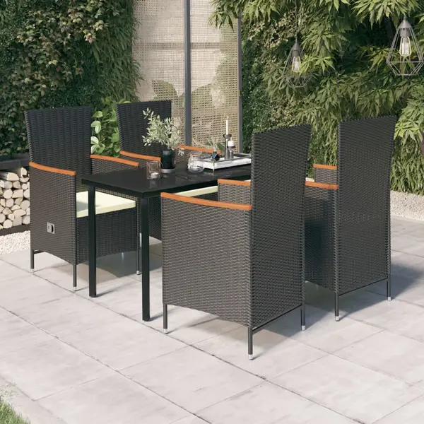 Gossi set masa pentru gradina, 5 piese, cu perne, negru