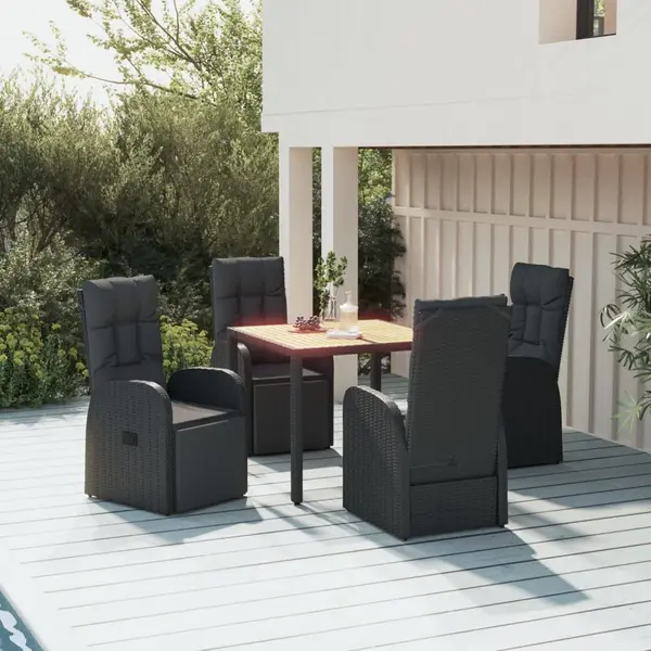 Gossi set masa pentru gradina, 5 piese, negru, poliratan/lemn acacia