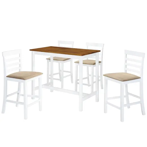 Gossi set masa si scaune de bar, 5 piese, lemn masiv, maro si alb