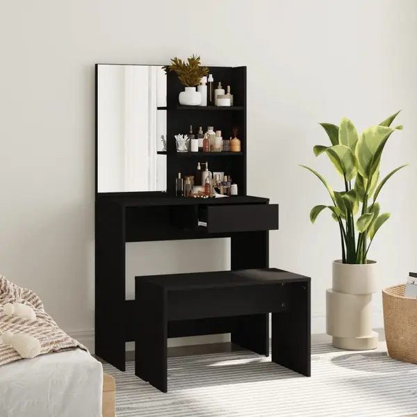 Gossi set masuta de toaleta, negru, 74,5x40x141 cm