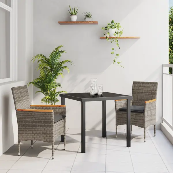 Gossi set mese gradina 3 piese cu perne ratan sintetic gri