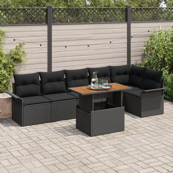 Gossi set mese gradina 7 piese cu perne negru poliratan acacia