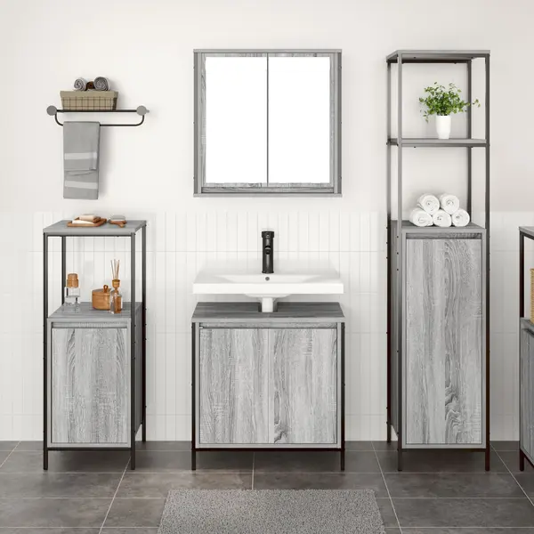 Gossi set mobila baie din 3 piese in gri sonoma din lemn prelucrat