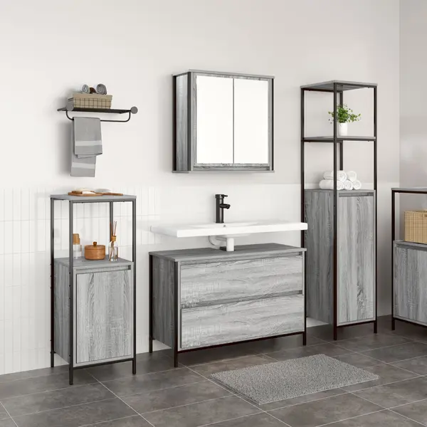 Gossi set mobilier baie, 3 piese, gri sonoma, lemn prelucrat