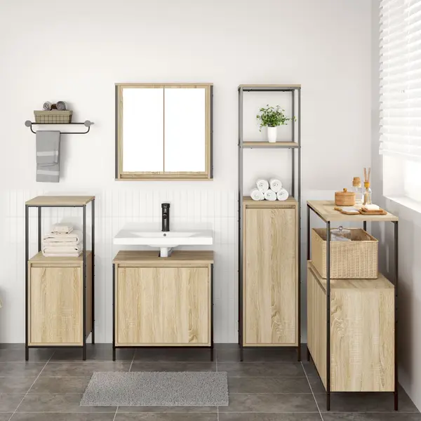 Gossi set mobilier baie din lemn prelucrat in stejar sonoma