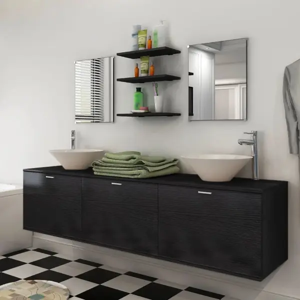 Gossi set mobilier baie format din 8 piese cu chiuvete incluse, negru