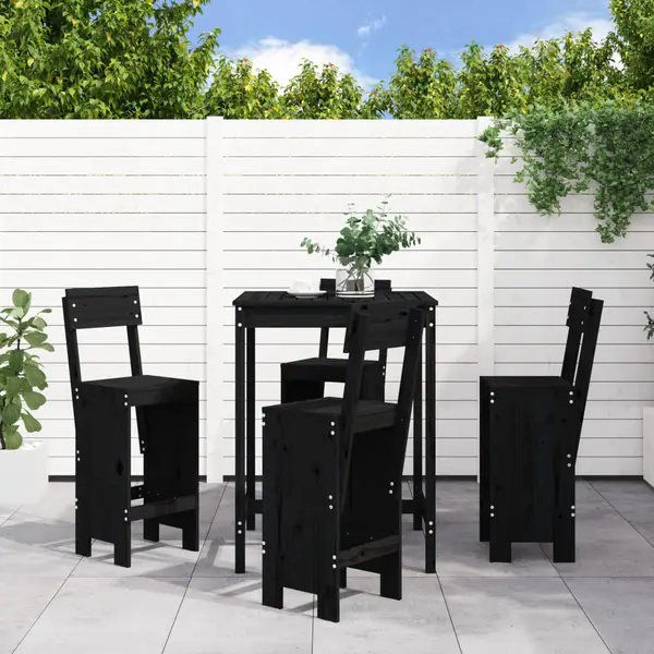 Gossi set mobilier bar de gradina, 5 piese, negru, lemn masiv de pin